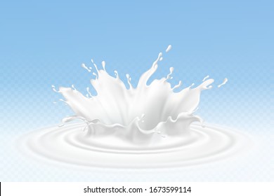 Vector realistic milk or yogurt splashes, flowing cream, abstract white blots, milk isolated on blue background. Design of natural, organic dairy products.