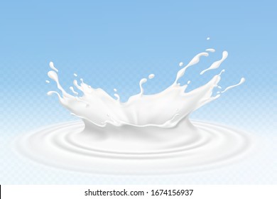 Vector realistic milk or yogurt splashes, flowing cream, abstract white blots, milk isolated on blue background. Design of natural, organic dairy products.