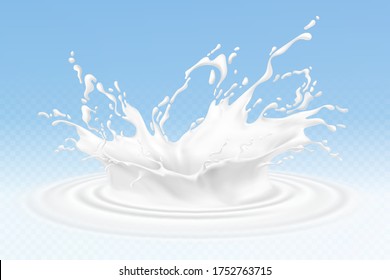 Vector realistic milk or yogurt splashes, flowing cream, abstract white blots, milk isolated on blue background. Design of natural, organic dairy products.