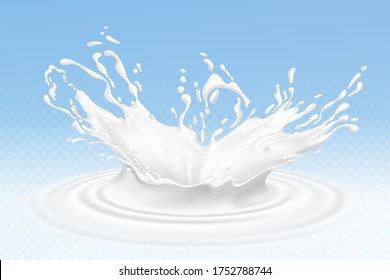 Vector realistic milk or yogurt splashes, flowing cream, abstract white blots, milk isolated on blue background. Design of natural, organic dairy products.