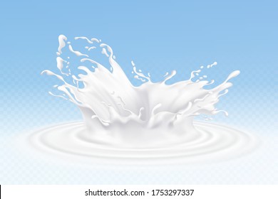 Vector realistic milk or yogurt splashes, flowing cream, abstract white blots, milk isolated on blue background. Design of natural, organic dairy products.