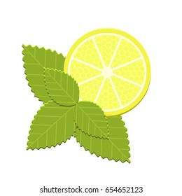 Vector realistic mint and lemon isolated on white background. Flat icon of ingredients for fresh detox diet cocktail.