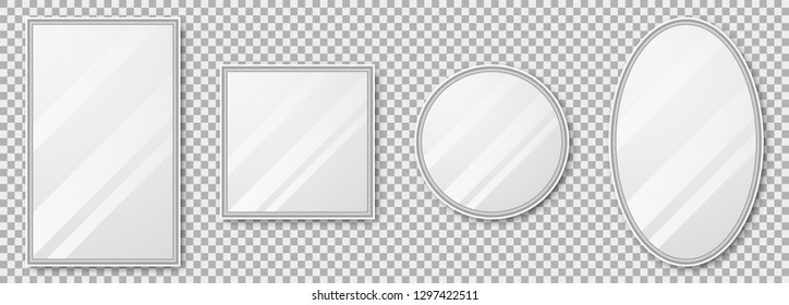Vector realistic mirrors set with blurry reflection. Mirror frames or mirror decor interior vector illustration - Shutterstock ID 1297422511