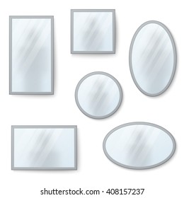 Vector realistic mirrors set with blurry reflection. Mirror frames or mirror decor interior vector illustration