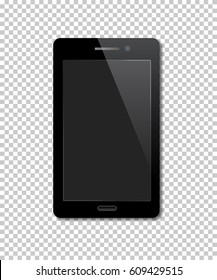 Vector realistic mobile phone isolated on transparent background.