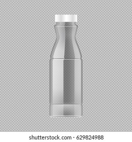 Vector realistic mock up bottle of yogurt, juice. Plastic bottle on transparent background