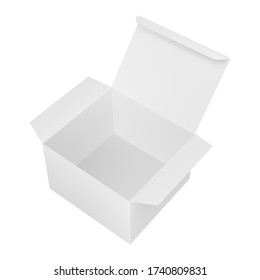 Vector realistic mockup of blank open rectangular paper box. Isolated on white. EPS 10.