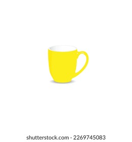 Vector realistic mockup  hand drawing illustration (template, layout) of a yellow mug for drinks front view