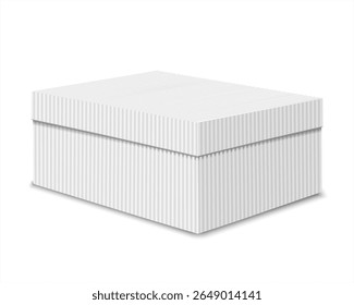 Caixa de presente de cartão kraft de maquete realista de vetor. A caixa de pacote de papelão branco para sapatos. Ilustração 3d realista de caixa fechada.