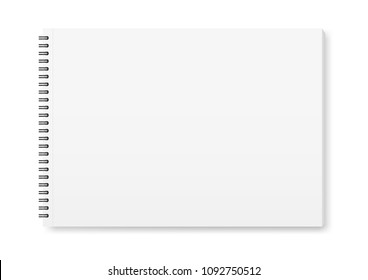 Vector realistic mock-up (layout) of the album for drawing, notebook, top view, A4. White sheets of paper, fastened with a black spiral. Isolated on white. The image was created using a gradient mesh.