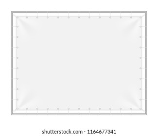 Vector realistic mock-up (layout) of a blank fabric banner, advertising stand, outdoor poster, rectangular (4:3) wall streamer with metal (iron) frame. The image was created using gradient mesh EPS10.