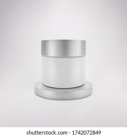 Vector realistic mockup, (layout, template) of packaging for cosmetics. Stand, round podium, stage in a studio.  EPS 10.