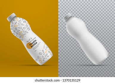 Vector Realistic Mockup Plastic White Bottle For Presentation Label Design. Template Of Packaging Standing On The Corner On A Colored And Isolated Background.