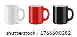 Vector realistic mockup (template, layout) of a mug for drinks perspective view. White, black, red blank isolated cup. EPS 10