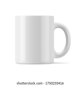 Vector realistic mockup (template, layout) of a mug for drinks front view. White blank isolated cup. EPS 10