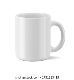 Vector realistic mockup (template, layout) of a mug for drinks perspective view. White blank isolated cup. EPS 10