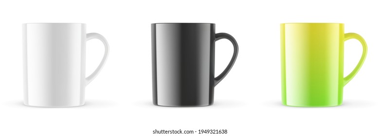 Vector realistic mockup (template, layout) of a mug for drinks front view. Blank isolated cup expanding on top. EPS 10