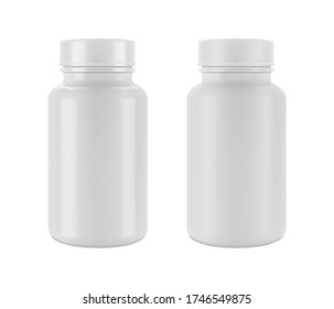Vector realistic mockup (template) of matte and glossy plastic bottle and cap for vitamins, tablets, packaging for pills or cosmetics. EPS 10