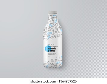 Vector realistic mockup of white plastic bottle top view. Universal template for milk, kefir or other beverages. Isolated on white background with shadow.