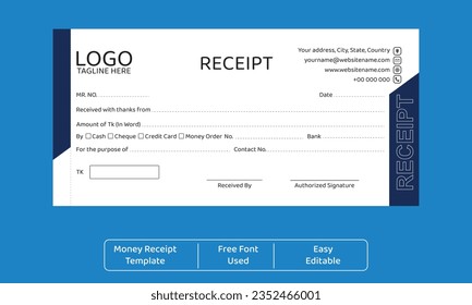 Vector Realistic Modern Corporate Professional Flat Money Receipt Book, sell receipt or bill template, easy editable, print ready, Receipt Records, Paper Financial Check for Mockup.