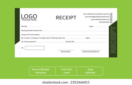 Vector Realistic Modern Corporate Professional Flat Money Receipt Book, sell receipt or bill template, easy editable, print ready, Receipt Records, Paper Financial Check for Mockup.