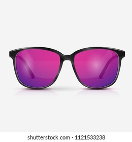 Vector realistic modern eyeglasses and ultraviolet gradient lens  Summer vacation holiday beach pool party  celebration