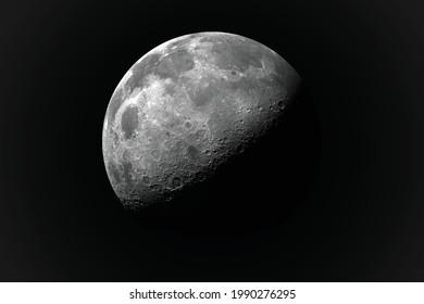 Vector realistic moon in the dark sky.