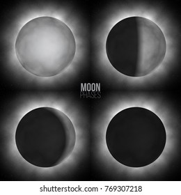 Vector realistic moon phases. Four basic moon phases.