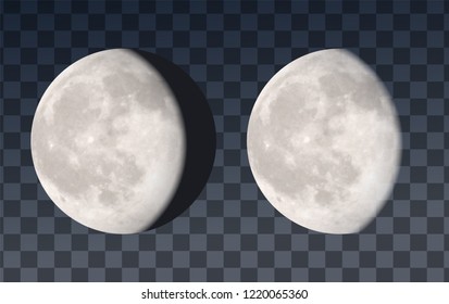 Vector realistic Moon wanning wanning gibbous phase on transparent backgraund with clipping mask