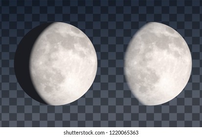 Vector realistic Moon waxing gibbous phase on transparent backgraund with clipping mask
