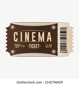Vector realistic movie ticket for invitation, event, film festival, show, isolated on white background.