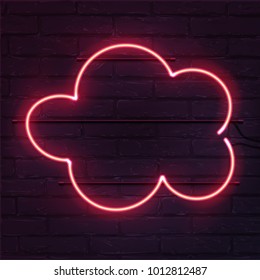 Vector realistic neon cloud on brick wall. Pink cloud neon sign.