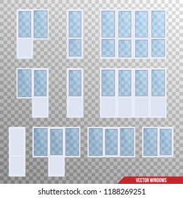 Vector realistic new windows doors, a set of plastic windows and doors.