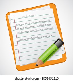 Vector Realistic Notepad Icon With Green Pencil