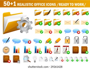 iconos vectoriales de oficina realistas (listos para usar)