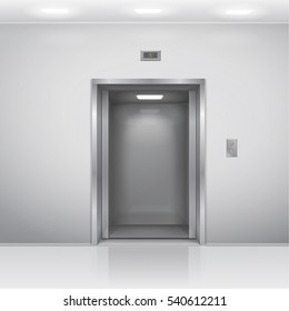 Vector realistic open chrome metal office building elevator