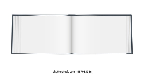 Vector realistic opened book with horizontal blank pages isolated on white background