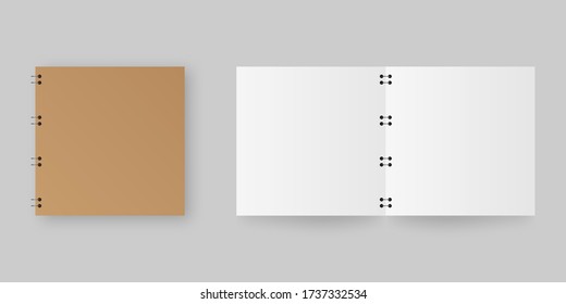 Vector realistic opened and closed notebook paper. Blank open and closed realistic notebook. Mock up template. Vector illustration.