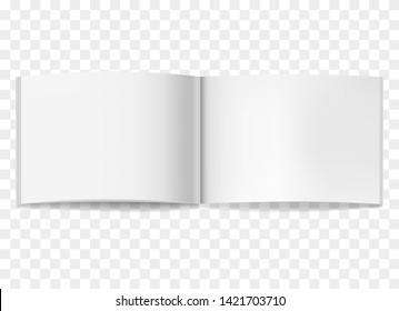 Vector realistic opened white blank book, journal or brochure mockup. Blank open centre page spread of sketchbook or notebook template for catalog, brochure design
