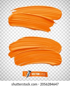 Vector realistic orange paint brush strokes on a transparent background.