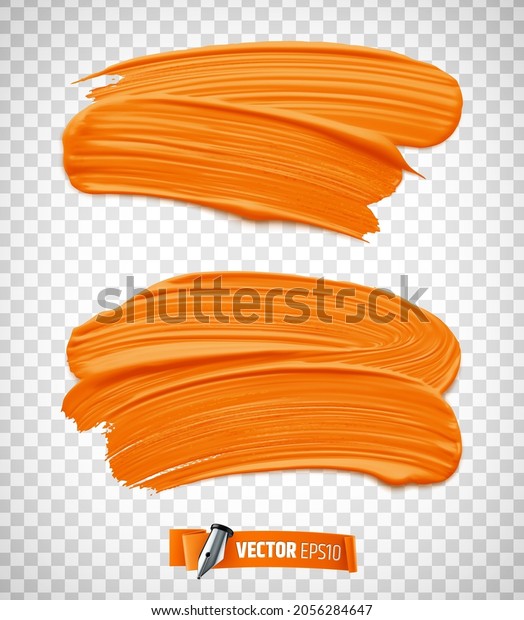 Vector realistic orange paint brush strokes\
on a transparent\
background.