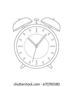 Vector realistic outline alarm clock sketch on a white background