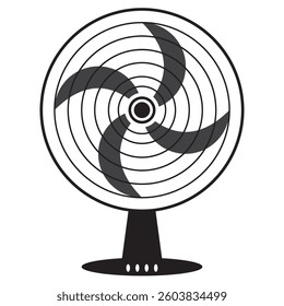 Vector realistic outline fan sketch on a white background. Fan and air circulator. Vector line illustration. Table fan. Outline black simple vector pictogram.