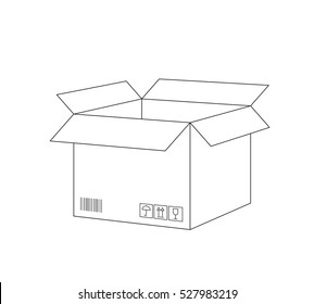 Vector Realistic Outline Open Postal Box Sketch On A White Background