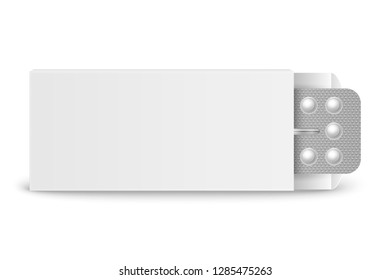 Vector Realistic Packaging Of Birth Control Pills In Box Closeup Isolated. Contraceptive Pill, Hormonal Tablets. Design Template Of Women Drugs For Mockup. Planning Pregnancy. Front View