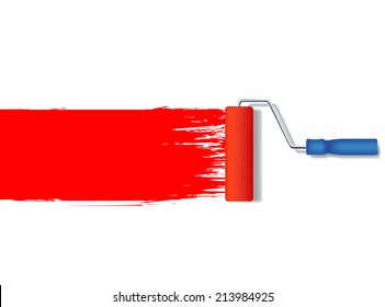 vector realistic paint roller painting a red line