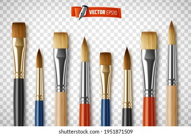 Vector realistic paintbrushes on transparent background