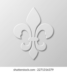 Vector Realistic Paper 3d Fleur De Lis Closeup on White Background. Heraldic Lily Sign, Vector Illustration