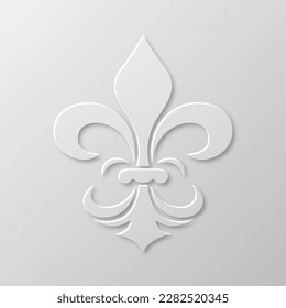 Vector Realistic Paper 3d Fleur De Lis Closeup on White Background. Heraldic Lily Sign, Vector Illustration