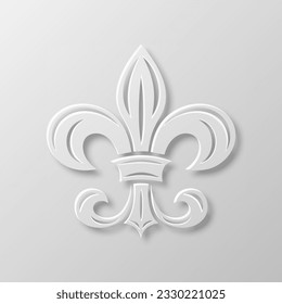 Vector Realistic Paper 3d Fleur De Lis Closeup on White Background. Heraldic Lily Sign, Vector Illustration